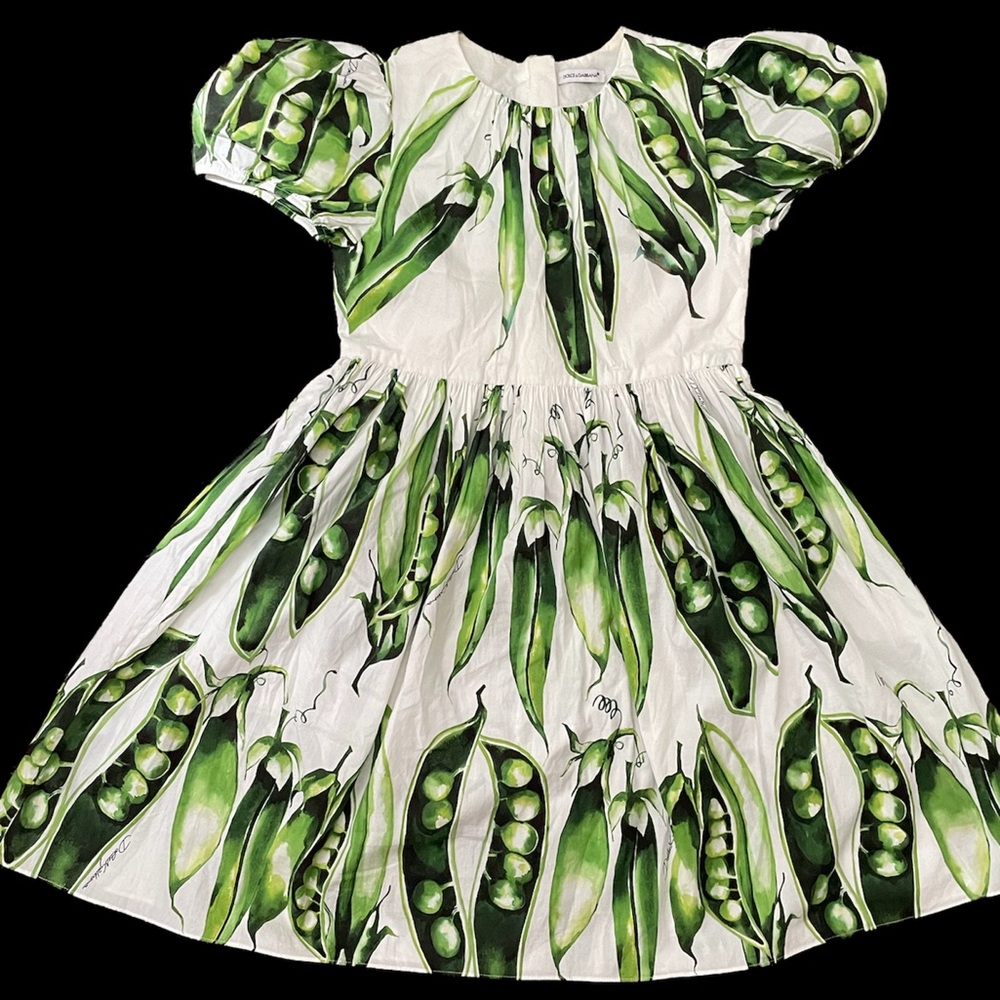 Original* DOLCE & GABBANA GIRLS MINI ME GREEN PISELLI PEA DRESS. Size 7/8.